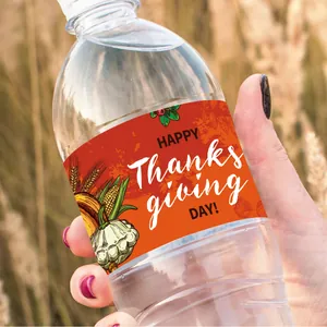 Thanksgiving water bottle labels with pumpkins and turkey for festive party decoration
