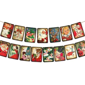 Vintage Viktorianische Weihnachtsbanner mit Weihnachtsmann und Rentier für Wanddeko