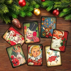 7-teiliges Set viktorianischer Weihnachtsbanner mit Motiven von Weihnachtsmann und Rentier