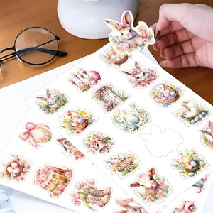 30pcs Easter graffiti stickers set with watercolor bunny and eggs on wooden desk