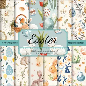 Easter Bunny Pattern Scrapbook Paper Cardstock For DIY Journal Craft Scrapbooking Material Watercolor Floral Design Art Paper