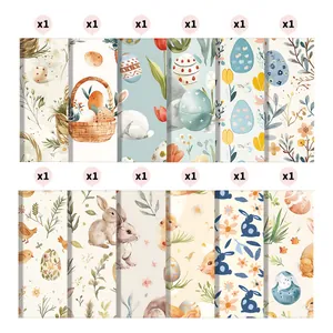 12 sheets of Easter bunny and egg patterned scrapbook paper for DIY crafts and card making