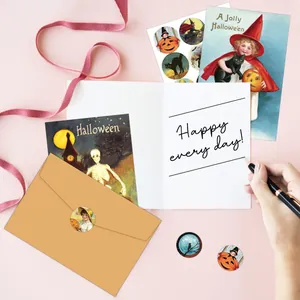 Vintage Halloween greeting card set with pumpkins and envelopes for party invitations