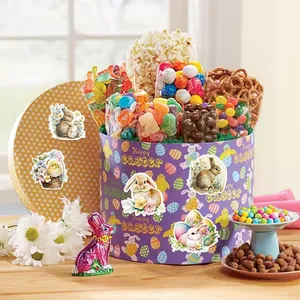 Easter graffiti sticker set with bunnies and eggs on a purple festive snack gift box