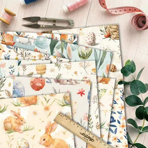 12 sheets of Easter bunny scrapbook paper for DIY crafts featuring floral patterns