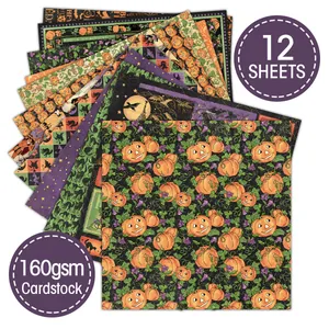 12 sheets of Halloween scrapbooking cardstock with pumpkin and ghost patterns 160gsm