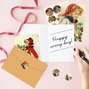 Vintage Christmas card set with kraft envelope and classical holiday sticker assortment
