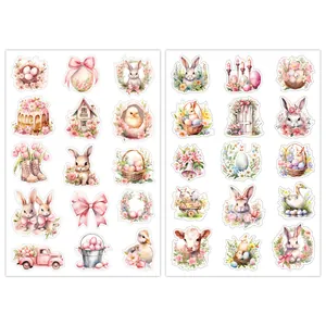 Watercolor Easter stickers set with bunnies, eggs and chicks for scrapbooking decoration