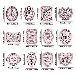 Set di 12 adesivi vintage per bottiglie di vino di San Valentino con cuori e lune