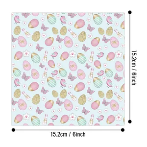 Macro detail of 6-inch Easter scrapbook paper with bunnies, eggs and birds pattern