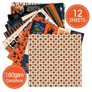 Set de 12 hojas de cartulina de Halloween con calabazas y murciélagos para scrapbooking