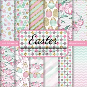 Detailed 6x6 inch 160gsm Easter scrapbook paper showing 12 unique patterns and textures