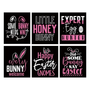 Easter Wine Bottle Label Stickers Funny Bunny Ears Egg Patterns Self Adhesive Holiday Party Dining Table Decor Wine Bottle Decals