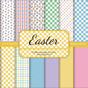 Set di Carta per Scrapbooking con Motivi Pasquali Fiori Uovo Gingham Cartoncino per Fai da Te Carta Artistica Decorativa Senza Acidi e Lignina