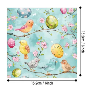 Dettaglio di carta per scrapbooking di Pasqua 15cm con motivi floreali e uccelli