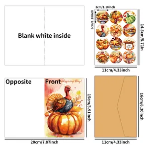 Detailset von Thanksgiving-Karten mit Umschlag, Aufklebermaßen und leeren Innenseiten