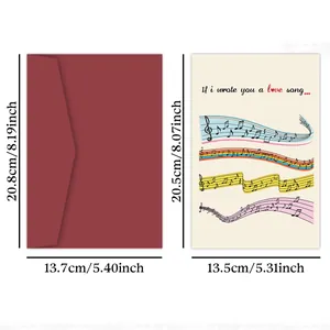 Lot de cartes de vœux avec enveloppe rouge, notes de musique et texte amusant
