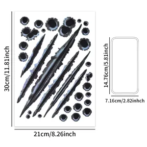 Detailed size specifications for 30x21cm bullet hole and scratch vinyl car decals
