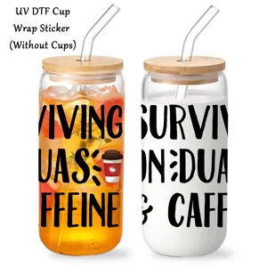 UV DTF Transfer Sticker Surviving On Duas And Caffeine Waterproof DIY Cup Wrap Decal For Glass Cans Home Kitchen Decor