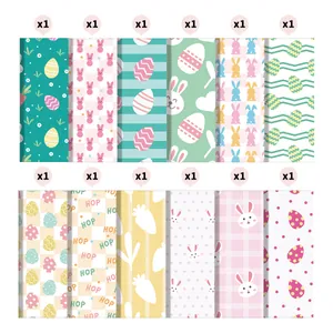 Detailed view of 12 distinct Easter rabbit and egg patterns for scrapbooking crafts
