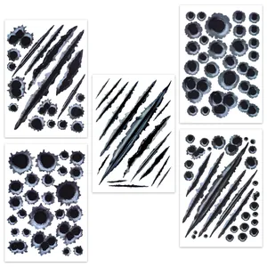 3D Realistic Bullet Hole And Claw Scratch Car Stickers Waterproof Novelty Decals For Motorcycle Automotive Exterior Body Decoration
