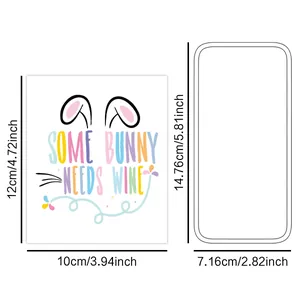 Detailed size chart for Easter wine bottle labels showing 12x10cm sticker dimensions