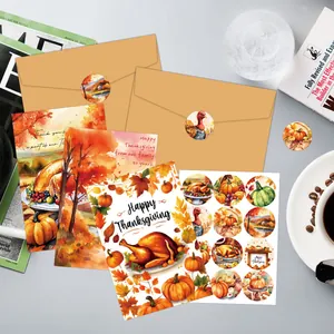 Danksagungskarten-Set mit Umschlägen und Aufklebern, herbstliche Aquarell-Kürbis-Motive