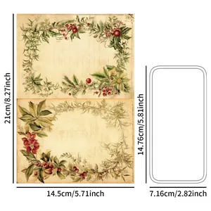 Detailed size specifications for vintage floral scrapbooking paper with botanical patterns