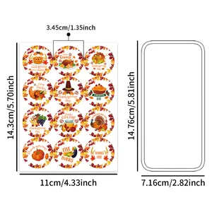 Dettaglio degli adesivi del Ringraziamento con dimensioni di 3,45 cm per motivi di tacchino