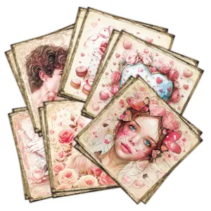 Lot de papier scrapbooking vintage avec motifs romantiques de cœur et fleurs