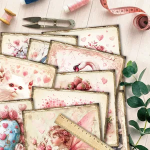 Papier de journal rétro Saint-Valentin avec illustrations romantiques de cygnes et cœurs