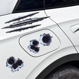 3D realistic claw marks and bullet hole car stickers for scratch decoration on white vehicles
