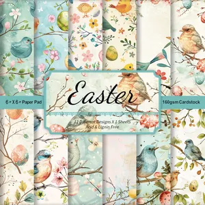 Dettaglio carta scrapbooking Pasqua 6x6 pollici con motivi floreali senza acido