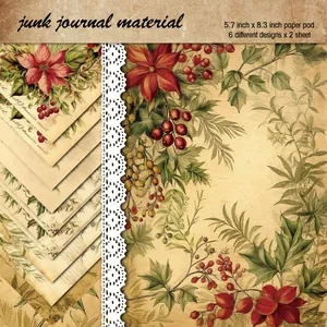 Vintage floral scrapbooking paper with Christmas botanical designs for junk journaling