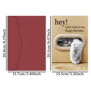 Lot de cartes d'anniversaire chat mignon avec carte kraft et enveloppe rouge foncé