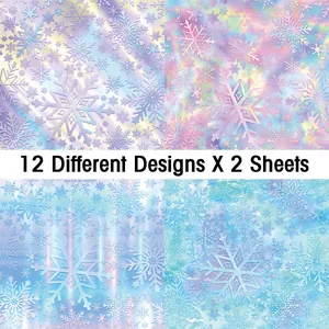 Papier holographique flocon de neige pour scrapbooking avec 12 motifs laser variés