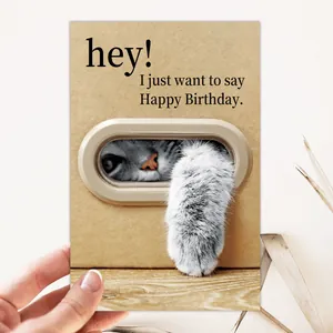 Carte d'anniversaire drôle en papier kraft avec un chat mignon et message