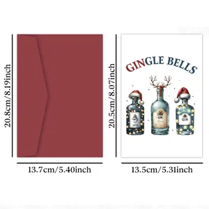 Lustige Gingle Bells Weihnachtskarte mit rotem Umschlag und festlichen Gin-Illustrationen