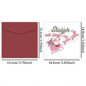 Lustige Weihnachtskarte mit Sleigh All Day Text und rotem Umschlag, Maße angezeigt