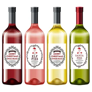 Autocollants de Noël humoristiques pour bouteilles de vin avec motif de Père Noël