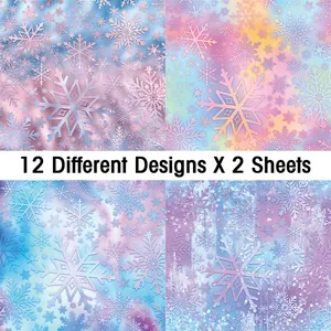 Gros plan de 12 feuilles de scrapbooking flocon de neige en dégradé laser couleur macaron