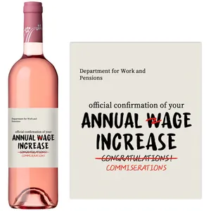Funny self-adhesive wine labels for Rosé bottles featuring humorous office-themed slogans