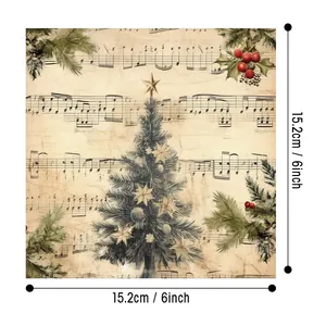 Detail view of 6-inch vintage Christmas scrapbook paper with music sheet and tree pattern