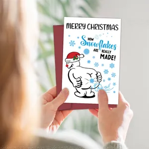 Funny snowman Christmas card with a red envelope featuring a humorous snowflake quote