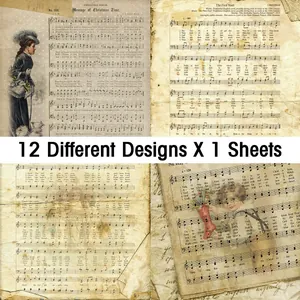 Λεπτομερές πλέγμα από 12 vintage χαρτιά scrapbooking με χριστουγεννιάτικες παρτιτούρες