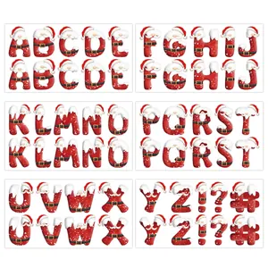 Christmas Alphabet Letter Stickers Santa Claus Theme Red White Paper Label For Handbook Diary Collage DIY Decor Gift
