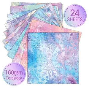 24 feuilles de papier cartonné dégradé avec flocons de neige pour scrapbooking