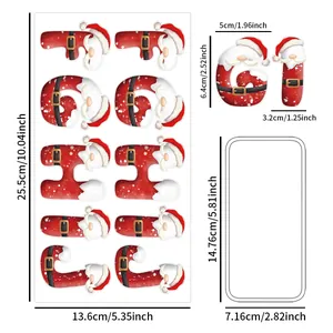 Detailed view showing dimensions of Christmas Santa themed stickers for DIY crafts