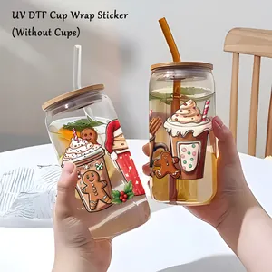 Sticker UV DTF de Noël motif bonhomme de pain d'épices pour verres de 16oz