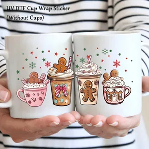 Détails d'autocollants UV DTF pour tasses avec motifs festifs de pain d'épices et d'hiver